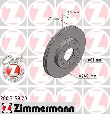 Zimmermann 280.3159.20 - Тормозной диск autospares.lv