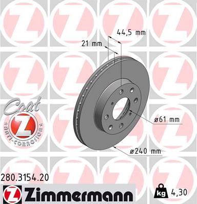 Zimmermann 280.3154.20 - Тормозной диск autospares.lv