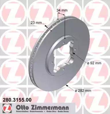 Zimmermann 280.3155.00 - Тормозной диск autospares.lv