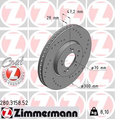 Zimmermann 280.3158.52 - Тормозной диск autospares.lv