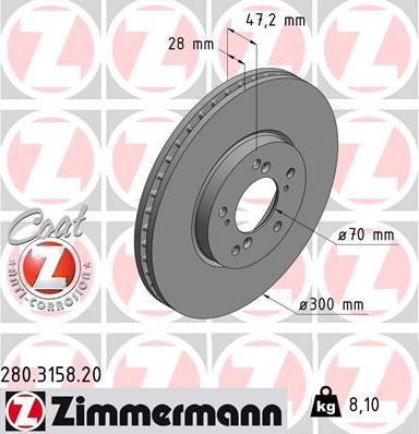 Zimmermann 280.3158.20 - Тормозной диск autospares.lv