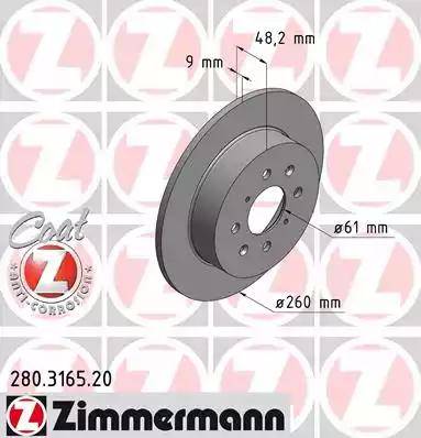 Zimmermann 280.3165.20 - Тормозной диск autospares.lv