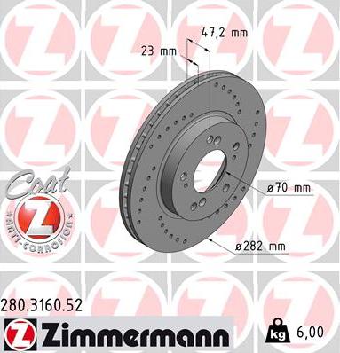 Zimmermann 280.3160.52 - Тормозной диск autospares.lv