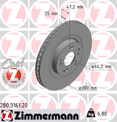 Zimmermann 280.3161.20 - Тормозной диск autospares.lv