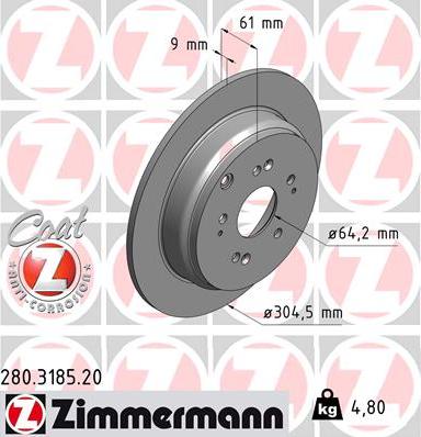 Zimmermann 280.3185.20 - Тормозной диск autospares.lv