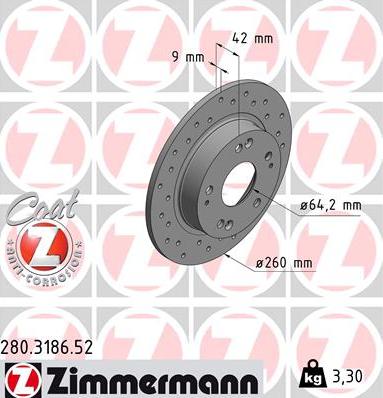 Zimmermann 280.3186.52 - Тормозной диск autospares.lv