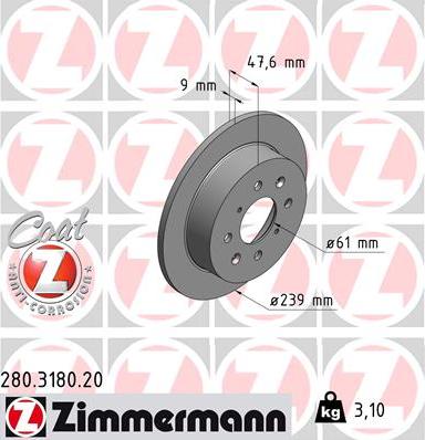 Zimmermann 280.3180.20 - Тормозной диск autospares.lv