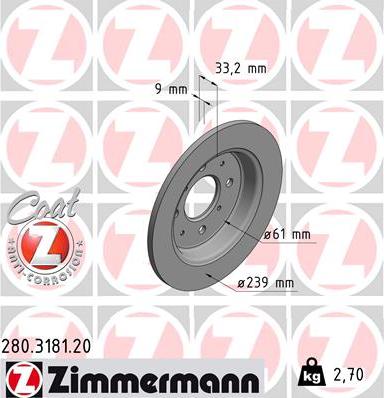 Zimmermann 280.3181.20 - Тормозной диск autospares.lv