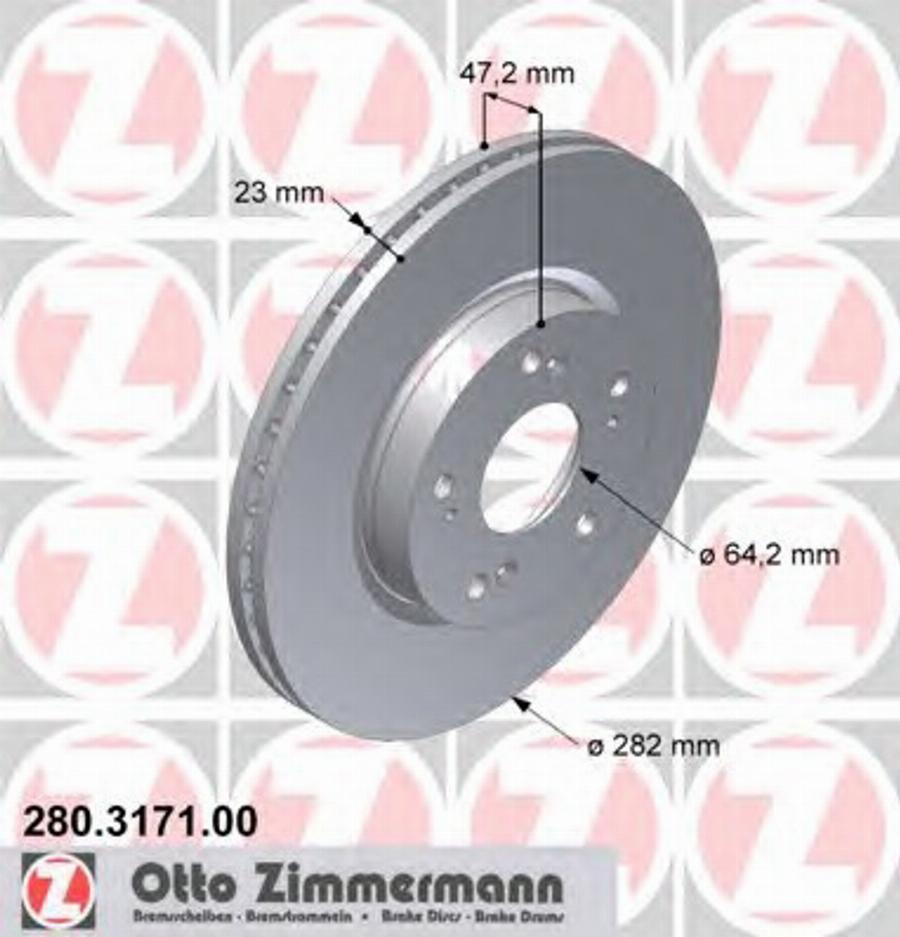 Zimmermann 280.3171.00 - Тормозной диск autospares.lv