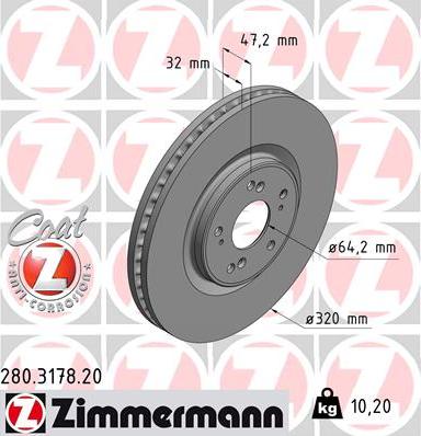 Zimmermann 280.3178.20 - Тормозной диск autospares.lv