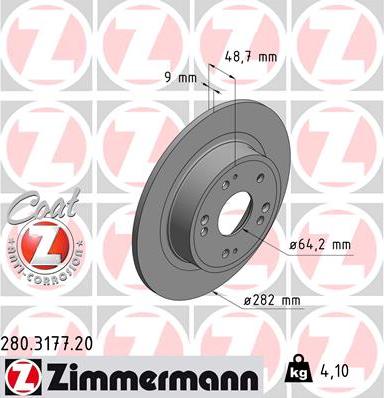 Zimmermann 280.3177.20 - Тормозной диск autospares.lv