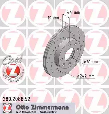 Zimmermann 280.2088.52 - Тормозной диск autospares.lv