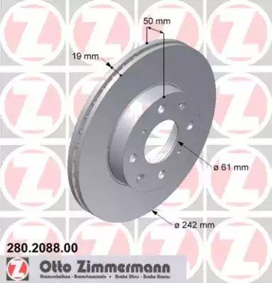Zimmermann 280.2088.00 - Тормозной диск autospares.lv