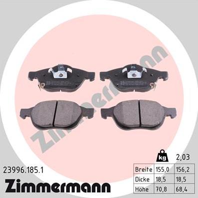 Zimmermann 23996.185.1 - Тормозные колодки, дисковые, комплект autospares.lv