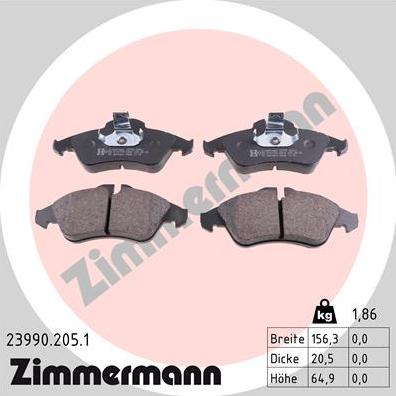 Zimmermann 23990.205.1 - Тормозные колодки, дисковые, комплект autospares.lv