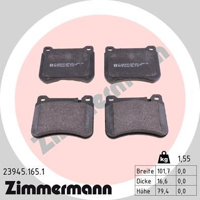 Zimmermann 23945.165.1 - Тормозные колодки, дисковые, комплект autospares.lv