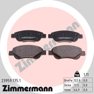 Zimmermann 23959.175.1 - Тормозные колодки, дисковые, комплект autospares.lv
