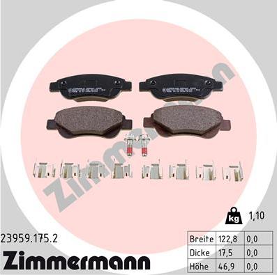 Zimmermann 23959.175.2 - Тормозные колодки, дисковые, комплект autospares.lv