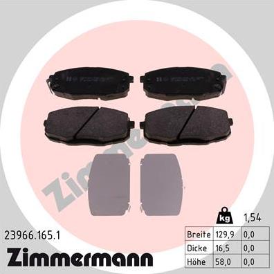 Zimmermann 23966.165.1 - Тормозные колодки, дисковые, комплект autospares.lv