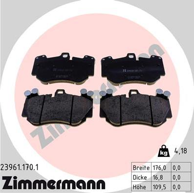 Zimmermann 23961.170.1 - Тормозные колодки, дисковые, комплект autospares.lv