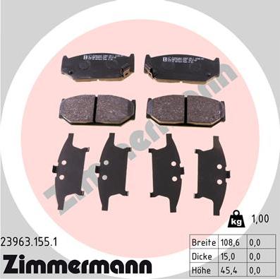 Zimmermann 23963.155.1 - Тормозные колодки, дисковые, комплект autospares.lv