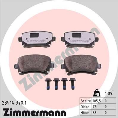 Zimmermann 23914.970.1 - Тормозные колодки, дисковые, комплект autospares.lv