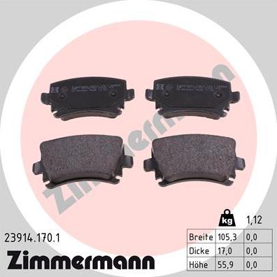 Zimmermann 23914.170.1 - Тормозные колодки, дисковые, комплект autospares.lv
