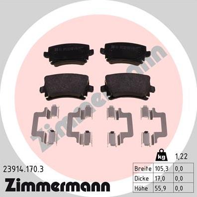 Zimmermann 23914.170.3 - Тормозные колодки, дисковые, комплект autospares.lv