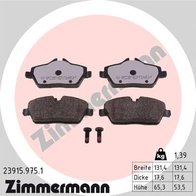 Zimmermann 23915.975.1 - Тормозные колодки, дисковые, комплект autospares.lv