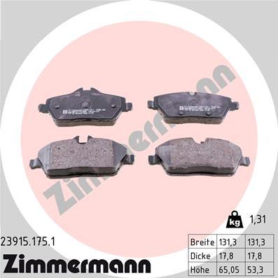 Zimmermann 23915.175.1 - Тормозные колодки, дисковые, комплект autospares.lv