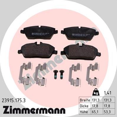 Zimmermann 23915.175.3 - Тормозные колодки, дисковые, комплект autospares.lv