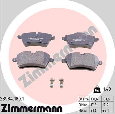 Zimmermann 23984.180.1 - Тормозные колодки, дисковые, комплект autospares.lv