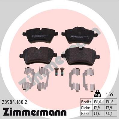 Zimmermann 23984.180.2 - Тормозные колодки, дисковые, комплект autospares.lv