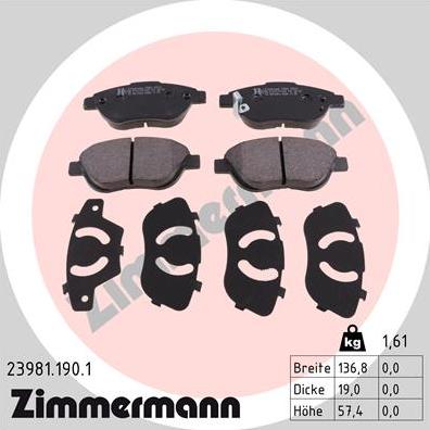 Zimmermann 23981.190.1 - Тормозные колодки, дисковые, комплект autospares.lv