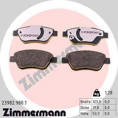 Zimmermann 23982.980.1 - Тормозные колодки, дисковые, комплект autospares.lv