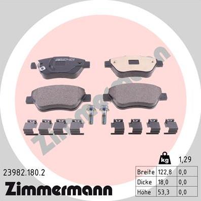 Zimmermann 23982.180.2 - Тормозные колодки, дисковые, комплект autospares.lv