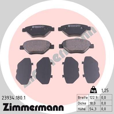 Zimmermann 23934.180.1 - Тормозные колодки, дисковые, комплект autospares.lv