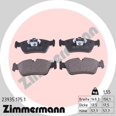 Zimmermann 23935.175.1 - Тормозные колодки, дисковые, комплект autospares.lv