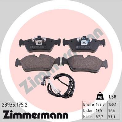 Zimmermann 23935.175.2 - Тормозные колодки, дисковые, комплект autospares.lv