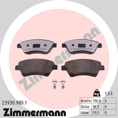 Zimmermann 23930.980.1 - Тормозные колодки, дисковые, комплект autospares.lv