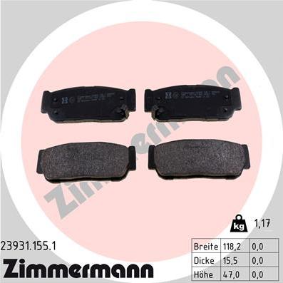 Zimmermann 23931.155.1 - Тормозные колодки, дисковые, комплект autospares.lv