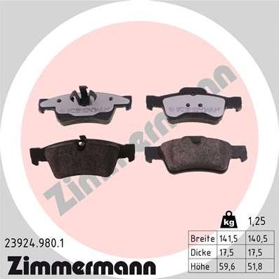 Zimmermann 23924.980.1 - Тормозные колодки, дисковые, комплект autospares.lv