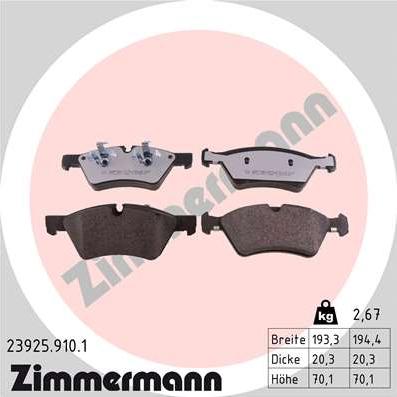 Zimmermann 23925.910.1 - Тормозные колодки, дисковые, комплект autospares.lv