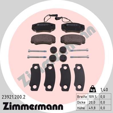 Zimmermann 23921.200.2 - Тормозные колодки, дисковые, комплект autospares.lv
