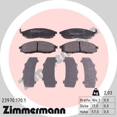 Zimmermann 23970.170.1 - Тормозные колодки, дисковые, комплект autospares.lv