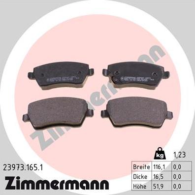 Zimmermann 23973.165.1 - Тормозные колодки, дисковые, комплект autospares.lv