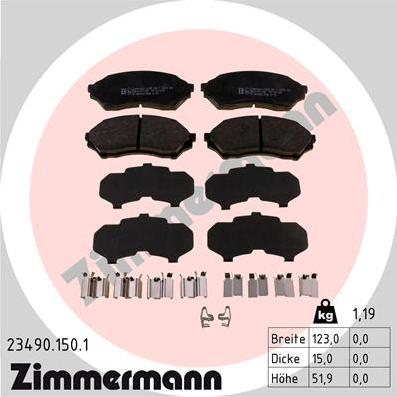 Zimmermann 23490.150.1 - Тормозные колодки, дисковые, комплект autospares.lv
