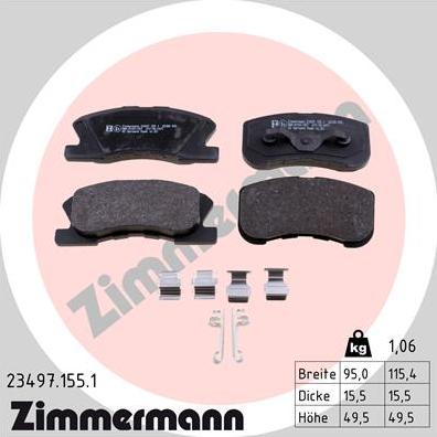 Zimmermann 23497.155.1 - Тормозные колодки, дисковые, комплект autospares.lv