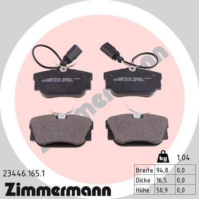 Zimmermann 23446.165.1 - Тормозные колодки, дисковые, комплект autospares.lv