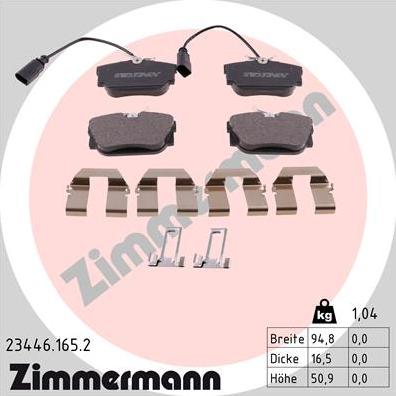 Zimmermann 23446.165.2 - Тормозные колодки, дисковые, комплект autospares.lv